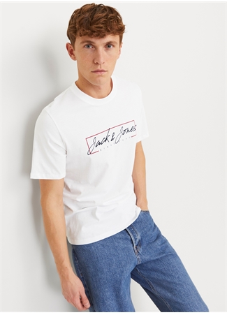 Jack & Jones Bisiklet Yaka Beyaz Erkek T-Shirt JJZURI TEE SS CREW NECK LN_1