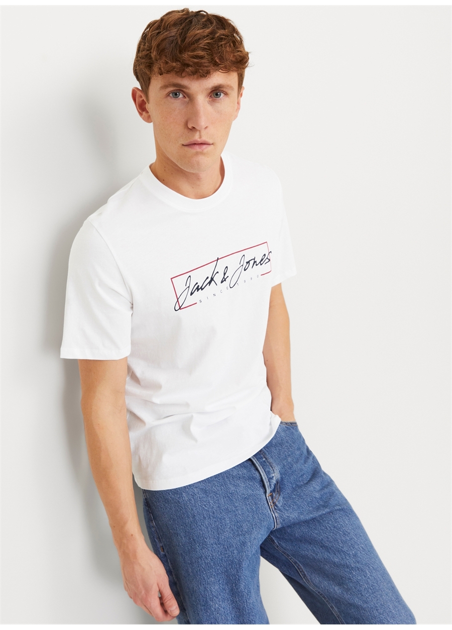 Jack & Jones Bisiklet Yaka Beyaz Erkek T-Shirt JJZURI TEE SS CREW NECK LN_1