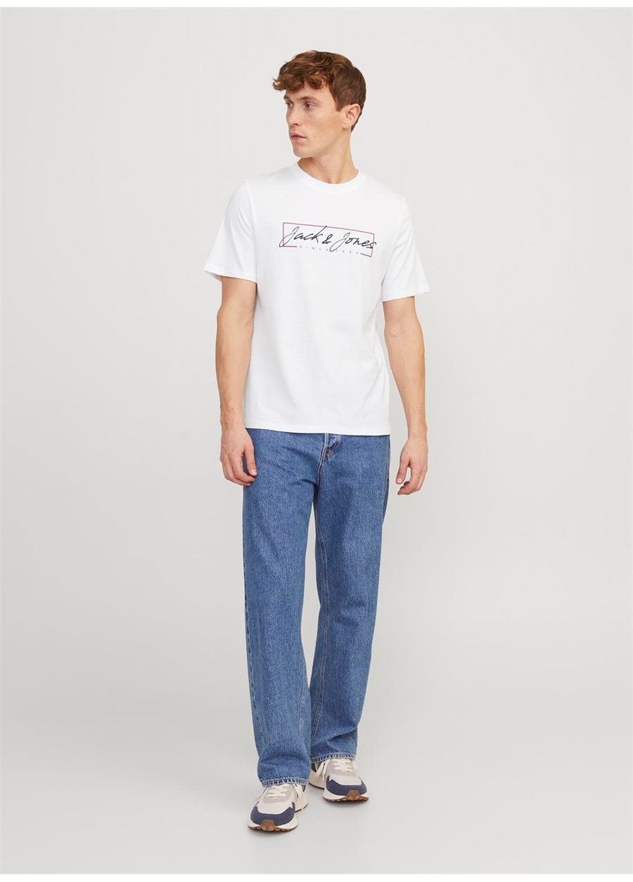 Jack & Jones Bisiklet Yaka Beyaz Erkek T-Shirt JJZURI TEE SS CREW NECK LN_2