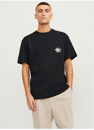 Jack & Jones Bisiklet Yaka Siyah Erkek T-Shirt JORLAFAYETTE FLOWER TEE SS CREW NEC_1