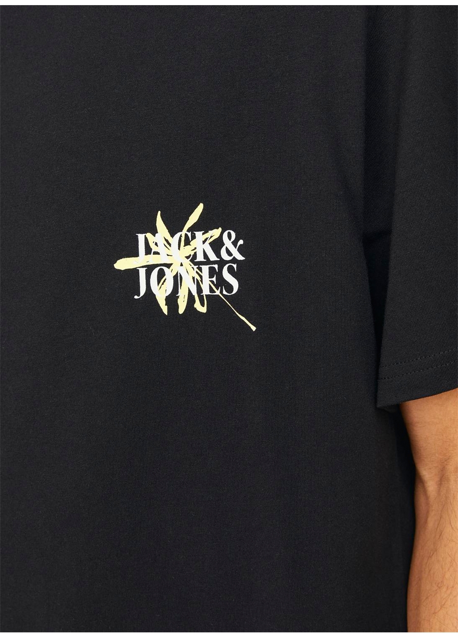 Jack & Jones Bisiklet Yaka Siyah Erkek T-Shirt JORLAFAYETTE FLOWER TEE SS CREW NEC_2