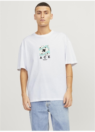 Jack & Jones Bisiklet Yaka Beyaz Erkek T-Shirt JORBLOCKPOP TEE SS CREW NECK TG LN_0