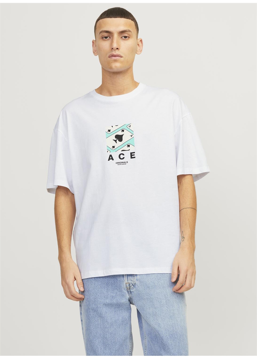 Jack & Jones Bisiklet Yaka Beyaz Erkek T-Shirt JORBLOCKPOP TEE SS CREW NECK TG LN_0