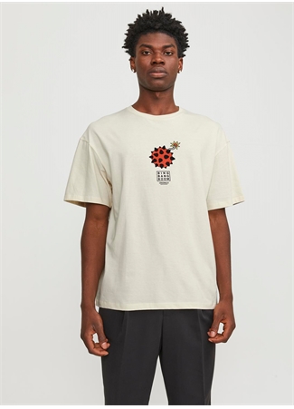 Jack & Jones Bisiklet Yaka Krem Erkek T-Shirt JORBLOCKPOP TEE SS CREW NECK TG LN_0