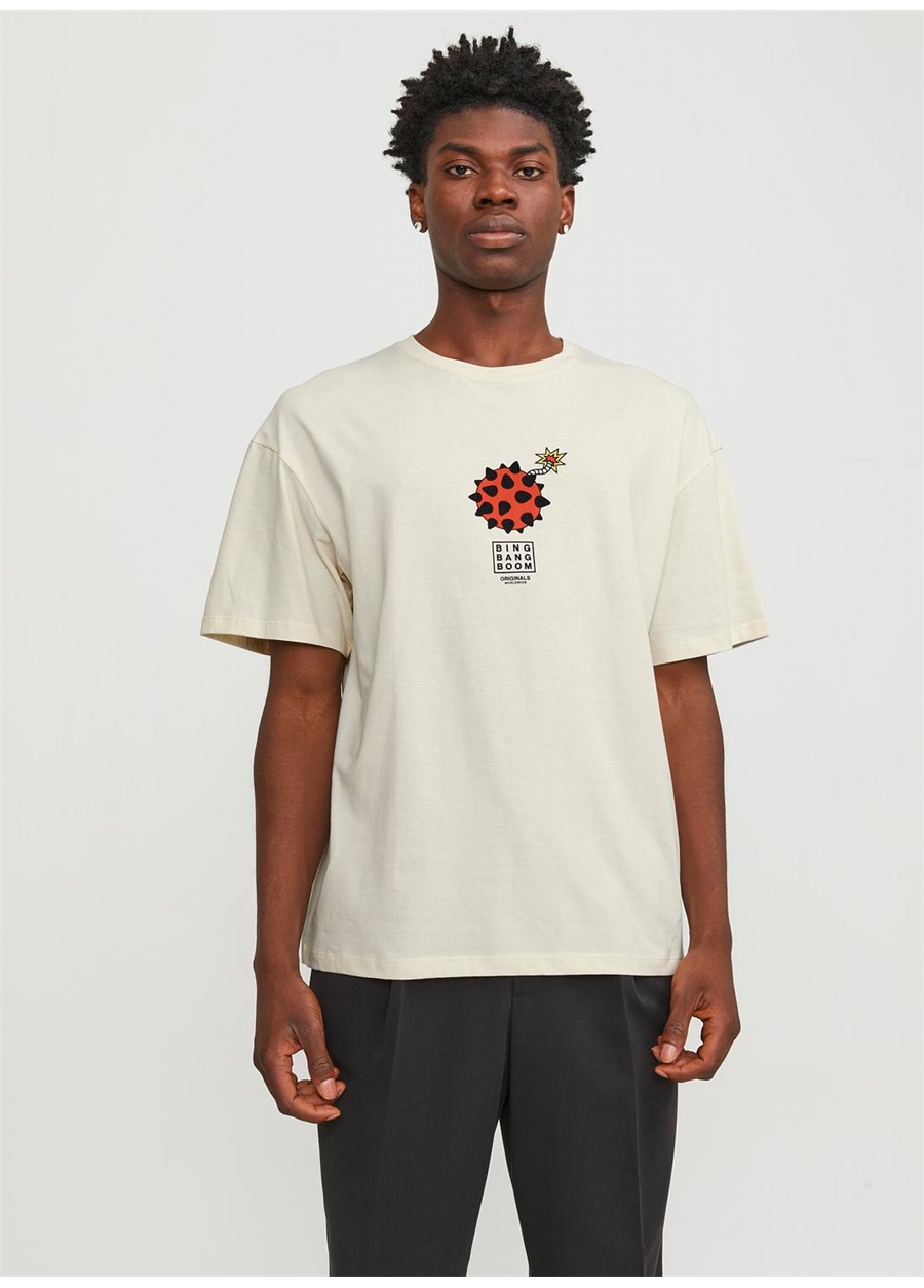 Jack & Jones Bisiklet Yaka Krem Erkek T-Shirt JORBLOCKPOP TEE SS CREW NECK TG LN_0