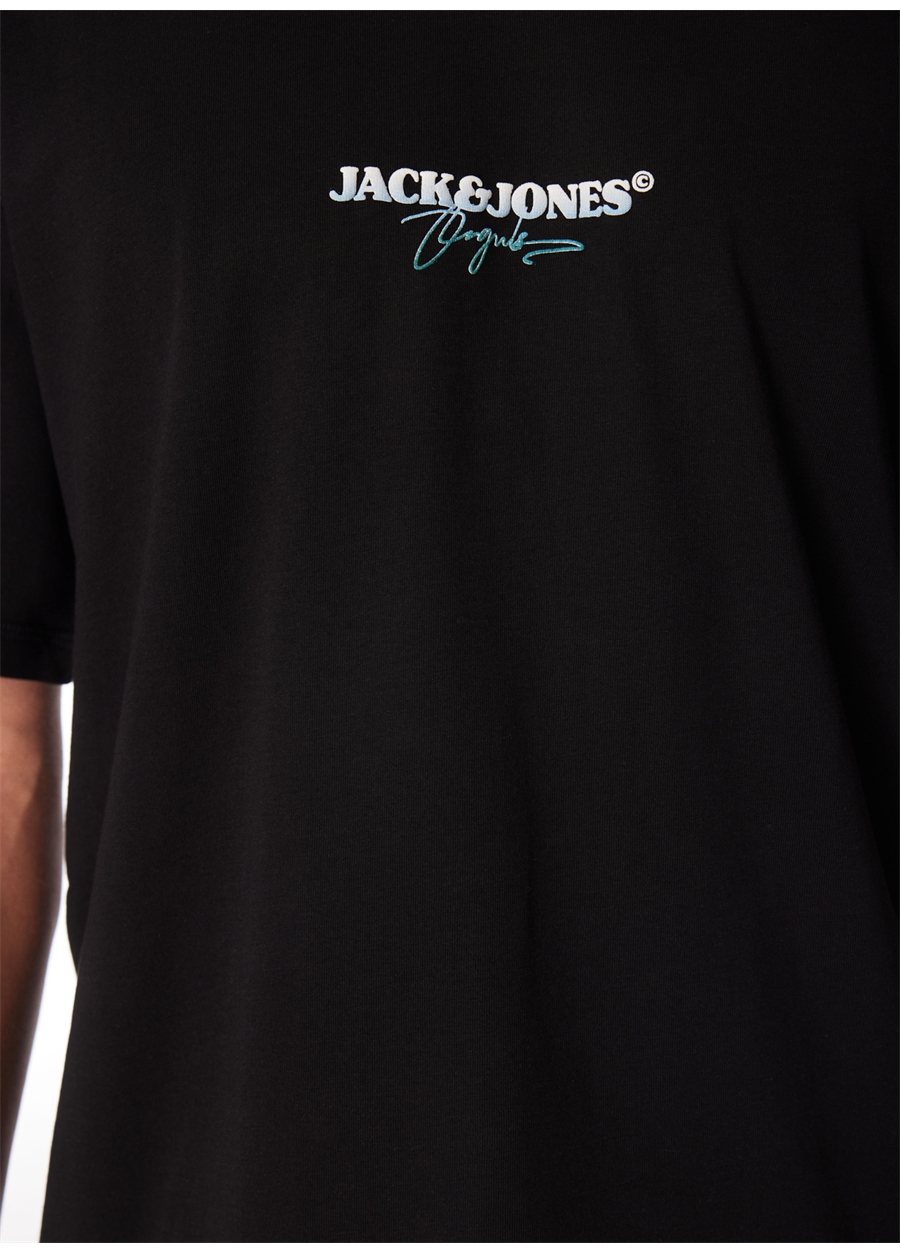 Jack & Jones Bisiklet Yaka Siyah Erkek T-Shirt JORARUBA PUFF BRANDING TEE SS CREW_3