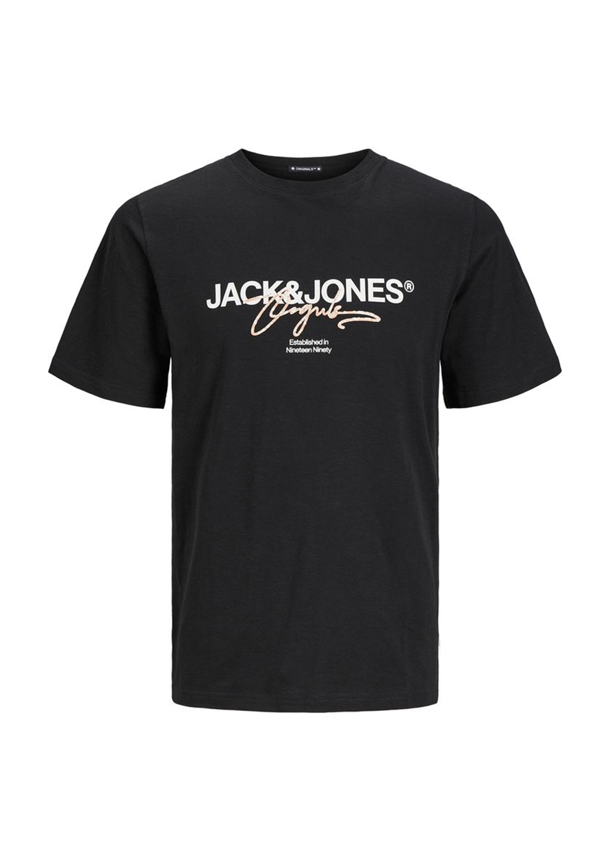 Jack & Jones Bisiklet Yaka Siyah Erkek T-Shirt JORARUBA BRANDING TEE SS CREW NECK_0