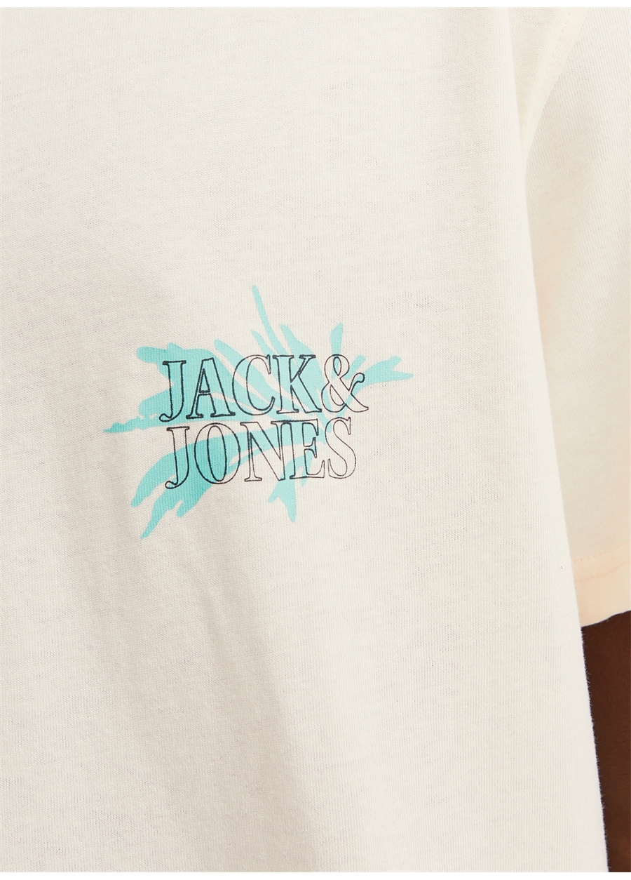 Jack & Jones Bisiklet Yaka Krem Erkek T-Shirt JORLAFAYETTE FLOWER TEE SS CREW NEC_2