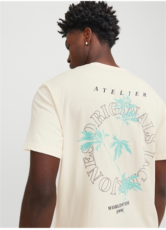 Jack & Jones Bisiklet Yaka Krem Erkek T-Shirt JORLAFAYETTE FLOWER TEE SS CREW NEC_4