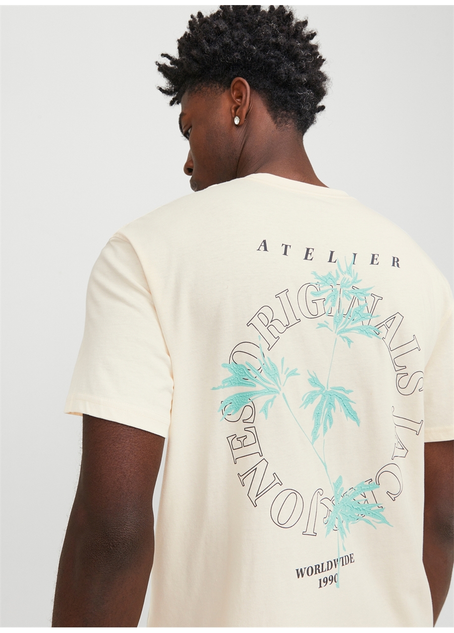 Jack & Jones Bisiklet Yaka Krem Erkek T-Shirt JORLAFAYETTE FLOWER TEE SS CREW NEC_4