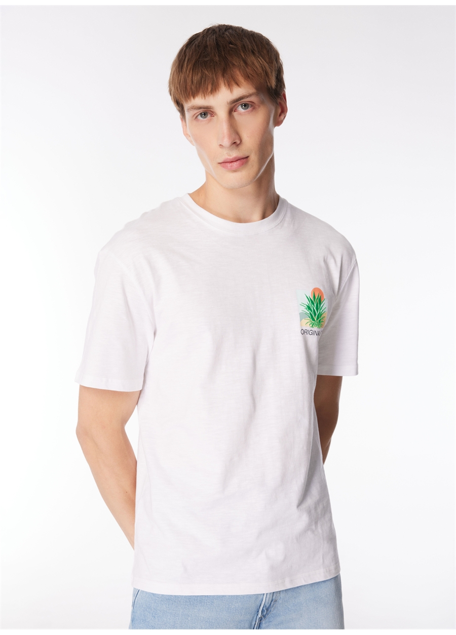 Jack & Jones Bisiklet Yaka Beyaz Erkek T-Shirt JORARUBA CHEST EMB TEE SS CREW NECK_0