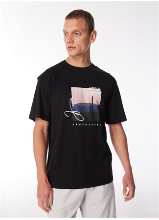 Jack & Jones Bisiklet Yaka Siyah Erkek T-Shirt JORARUBA PHOTO TEE SS CREW_2