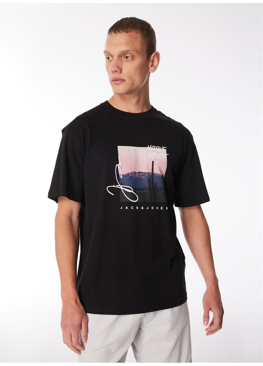 Jack & Jones Bisiklet Yaka Siyah Erkek T-Shirt JORARUBA PHOTO TEE SS CREW_2