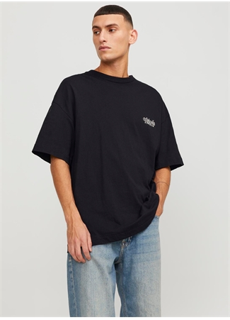 Jack & Jones Bisiklet Yaka Siyah Erkek T-Shirt JORBARI BACK TEE SS CREW NECK_0