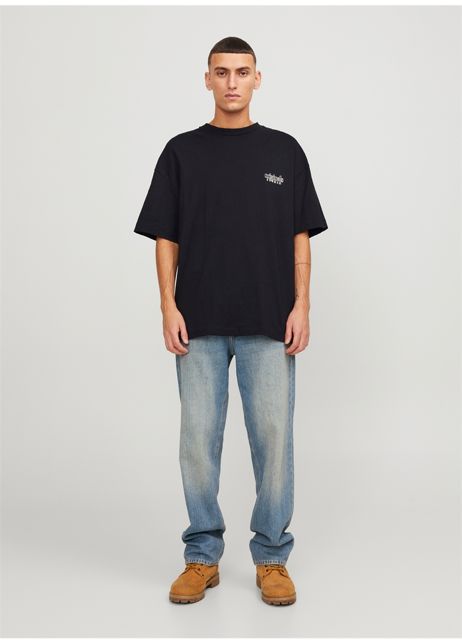 Jack & Jones Bisiklet Yaka Siyah Erkek T-Shirt JORBARI BACK TEE SS CREW NECK_1