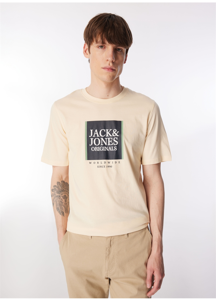 Jack & Jones Bisiklet Yaka Krem Erkek T-Shirt JORLAFAYETTE BOX TEE SS CREW NECK_0