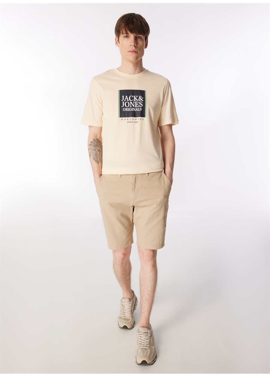 Jack & Jones Bisiklet Yaka Krem Erkek T-Shirt JORLAFAYETTE BOX TEE SS CREW NECK_2