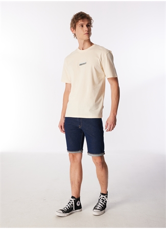 Jack & Jones Yuvarlak Yaka Krem Erkek T-Shirt JORLAFAYETTE EMB TEE SS CREW NECK_1