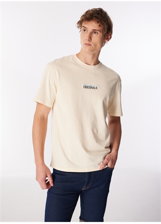 Jack & Jones Yuvarlak Yaka Krem Erkek T-Shirt JORLAFAYETTE EMB TEE SS CREW NECK_2