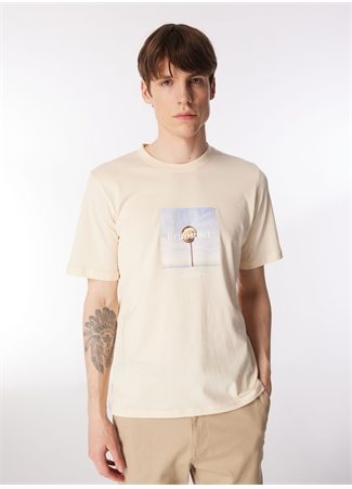 Jack & Jones Bisiklet Yaka Krem Erkek T-Shirt JORLAFAYETTE PHOTO TEE SS CREW NECK