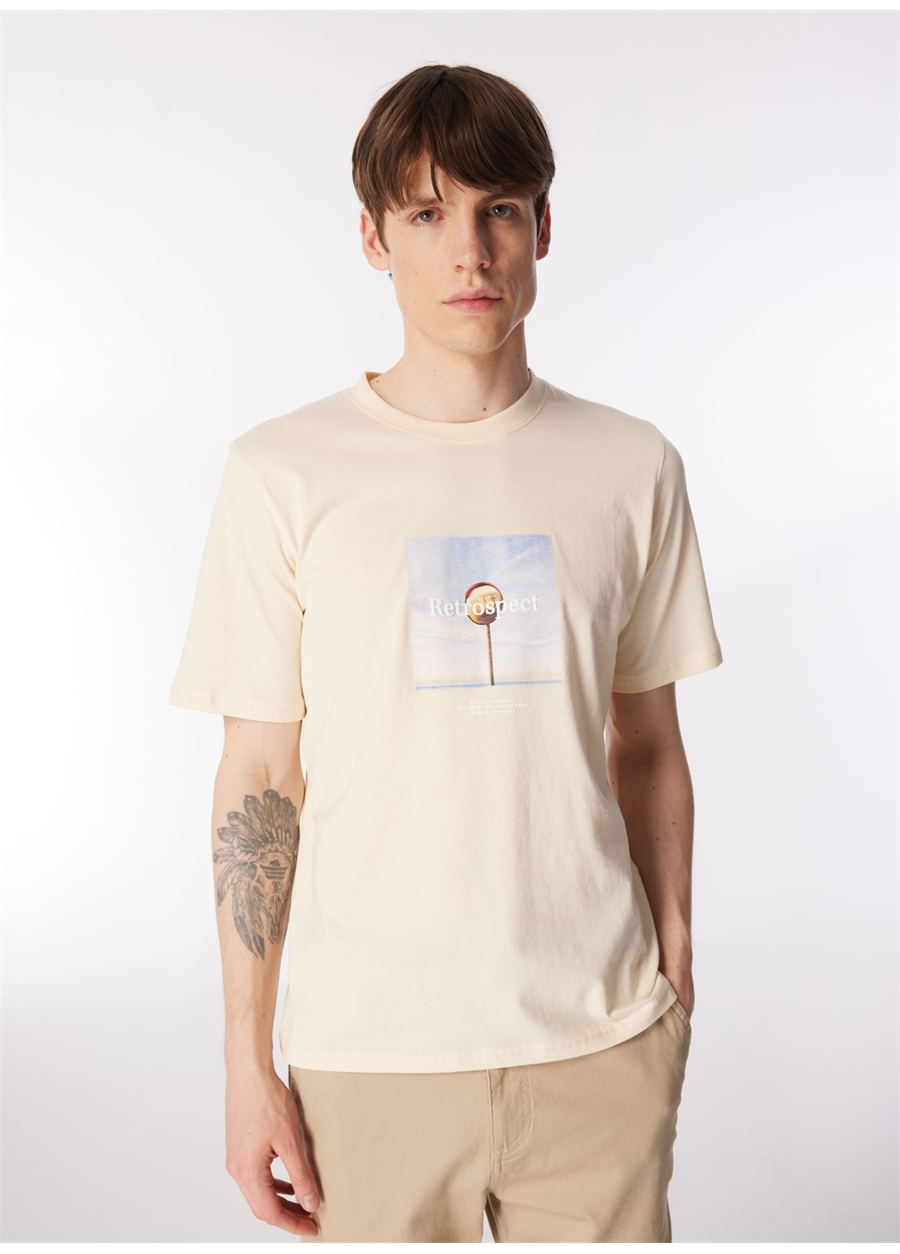 Jack & Jones Bisiklet Yaka Krem Erkek T-Shirt JORLAFAYETTE PHOTO TEE SS CREW NECK_0