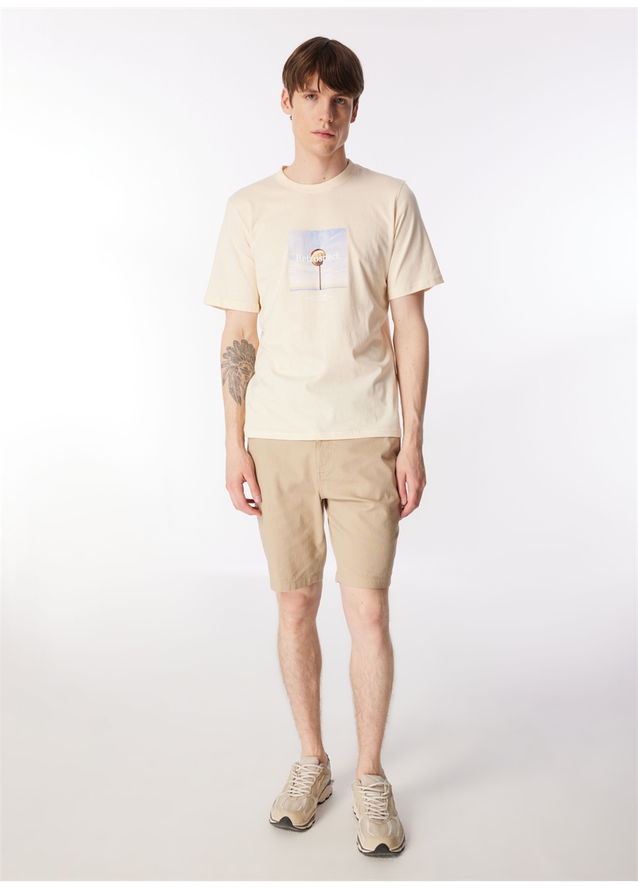 Jack & Jones Bisiklet Yaka Krem Erkek T-Shirt JORLAFAYETTE PHOTO TEE SS CREW NECK_1