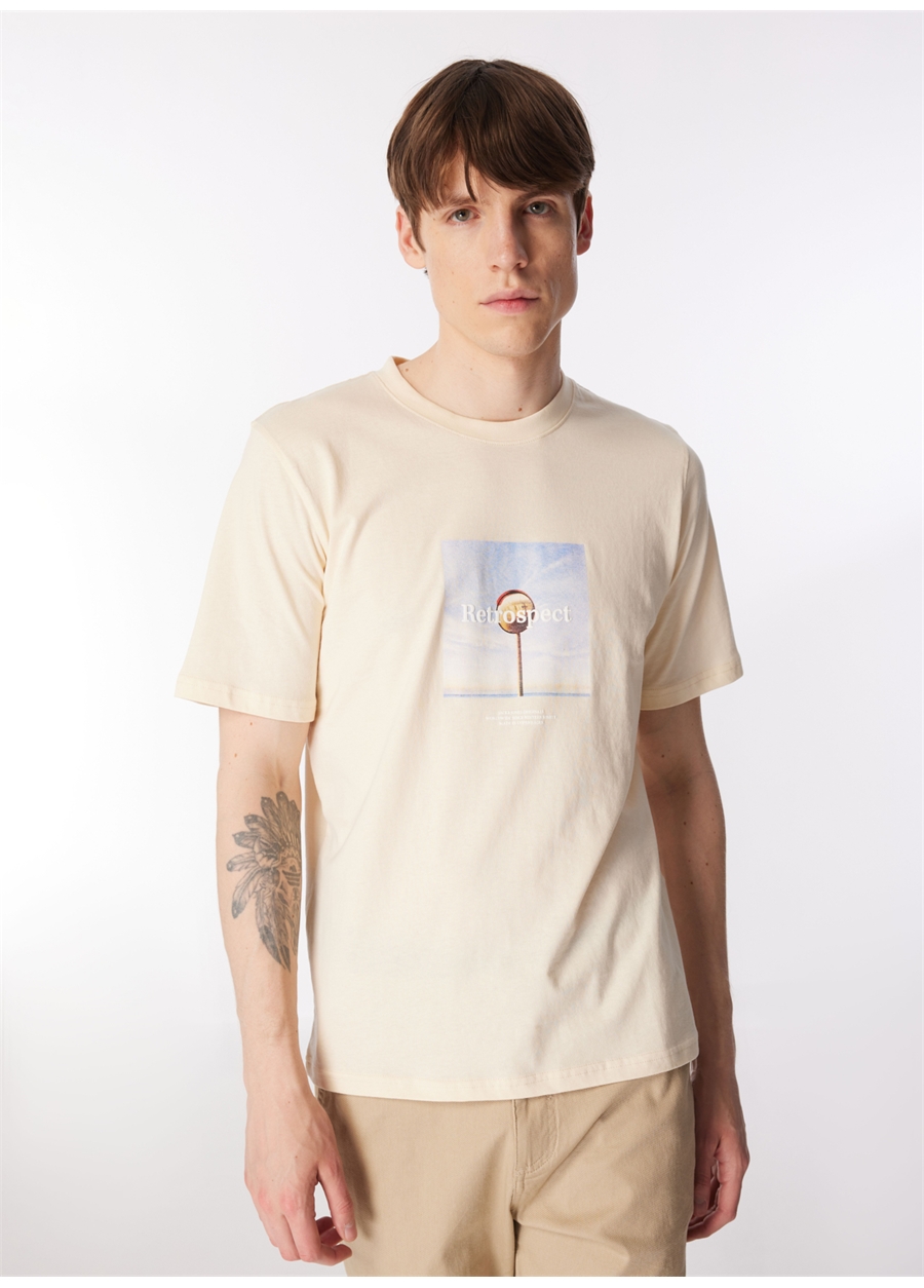 Jack & Jones Bisiklet Yaka Krem Erkek T-Shirt JORLAFAYETTE PHOTO TEE SS CREW NECK_2