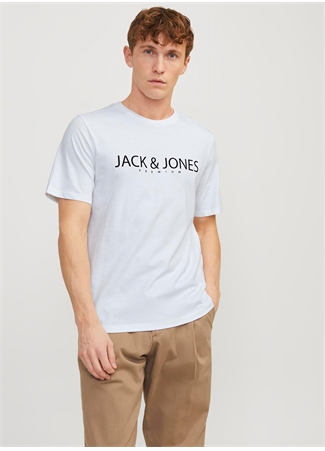 Jack & Jones Yuvarlak Yaka Beyaz Erkek T-Shirt JPRBLAJACK SS TEE CREW NECK FST LN_1