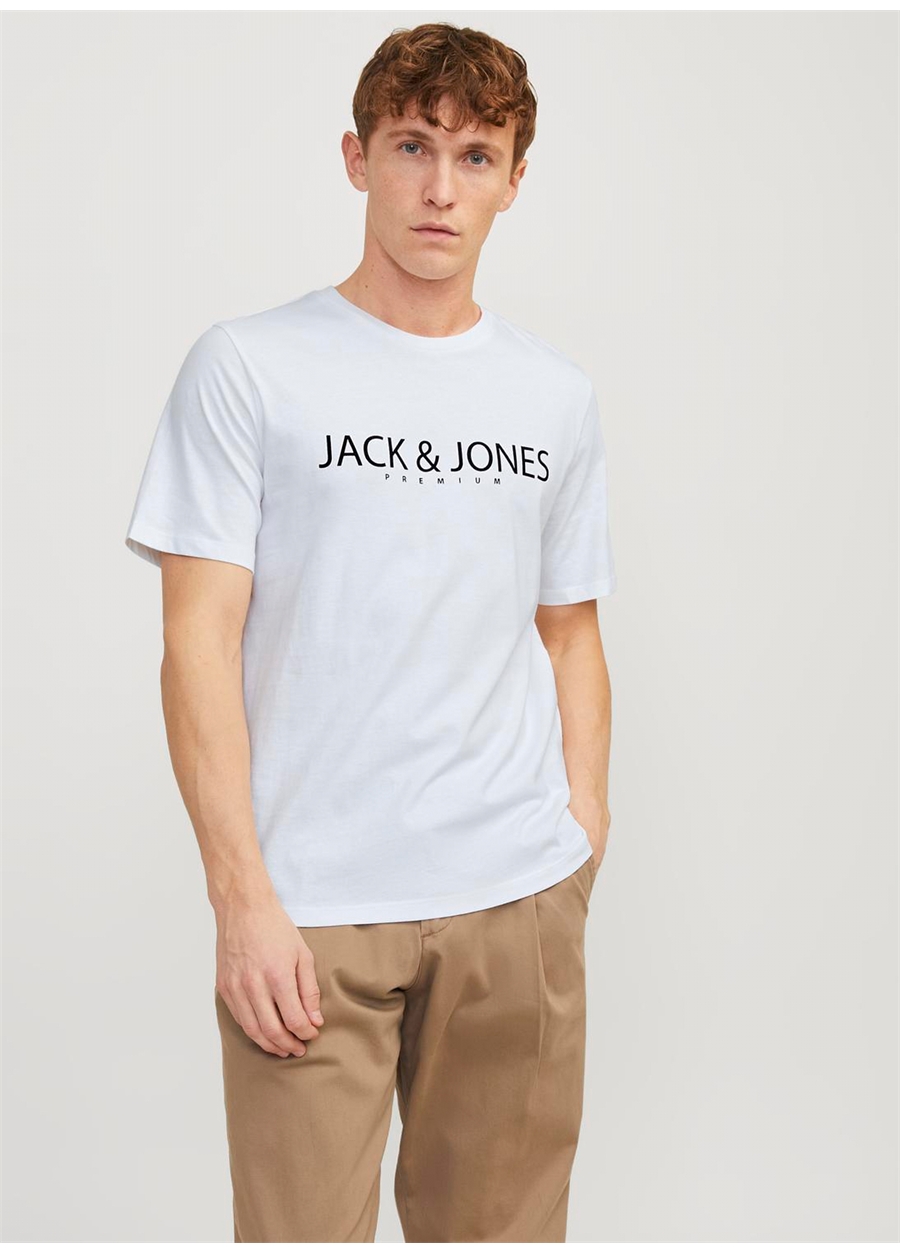 Jack & Jones Yuvarlak Yaka Beyaz Erkek T-Shirt JPRBLAJACK SS TEE CREW NECK FST LN_1