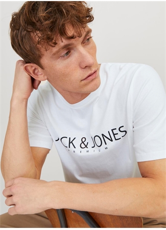 Jack & Jones Yuvarlak Yaka Beyaz Erkek T-Shirt JPRBLAJACK SS TEE CREW NECK FST LN_2