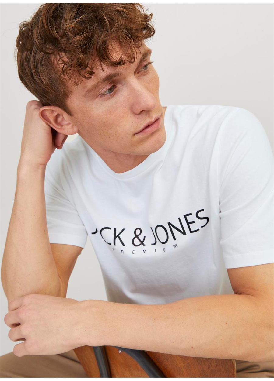 Jack & Jones Yuvarlak Yaka Beyaz Erkek T-Shirt JPRBLAJACK SS TEE CREW NECK FST LN_2