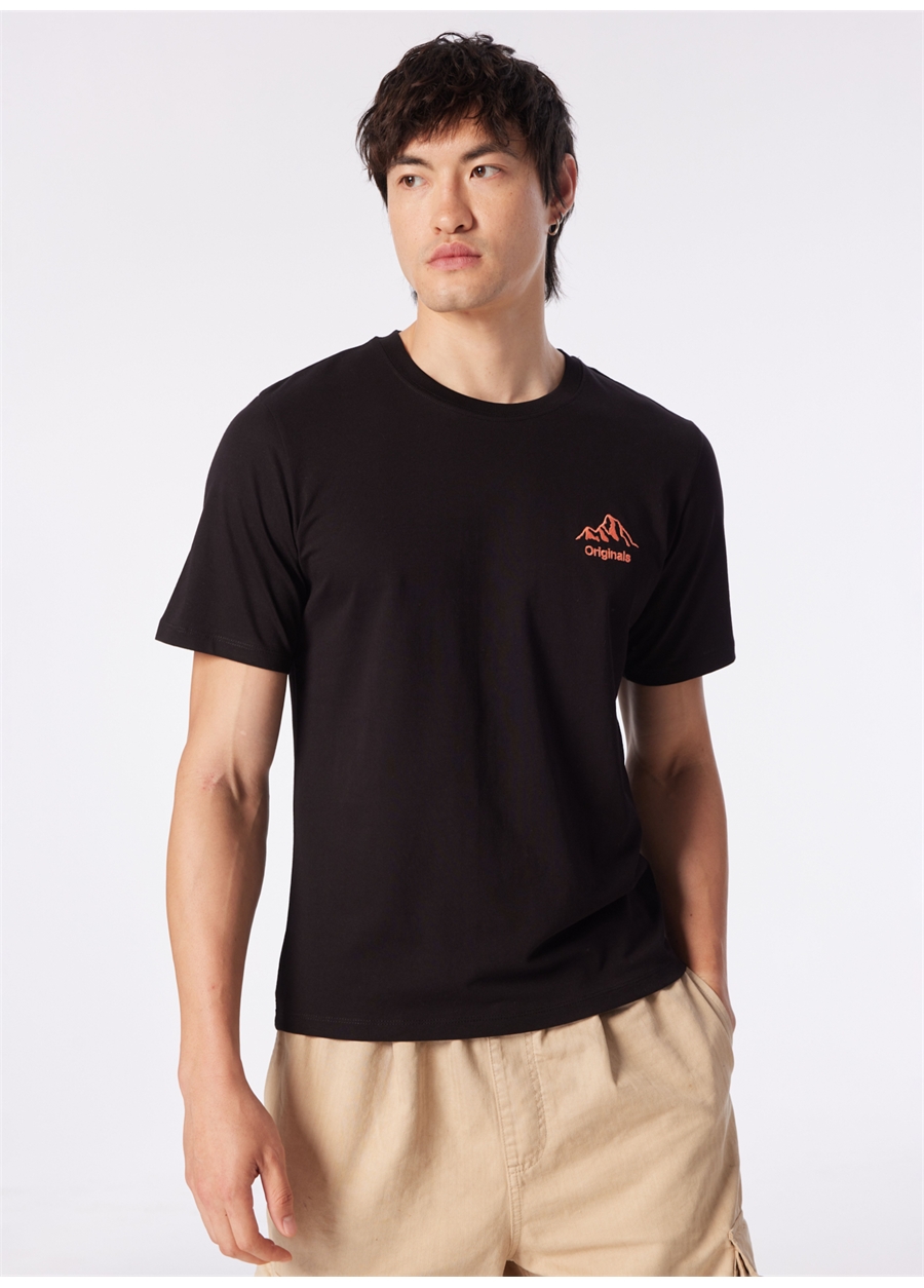 Jack & Jones Bisiklet Yaka Siyah Erkek T-Shirt JORPORTE TEE SS CREW NECK EXC_1