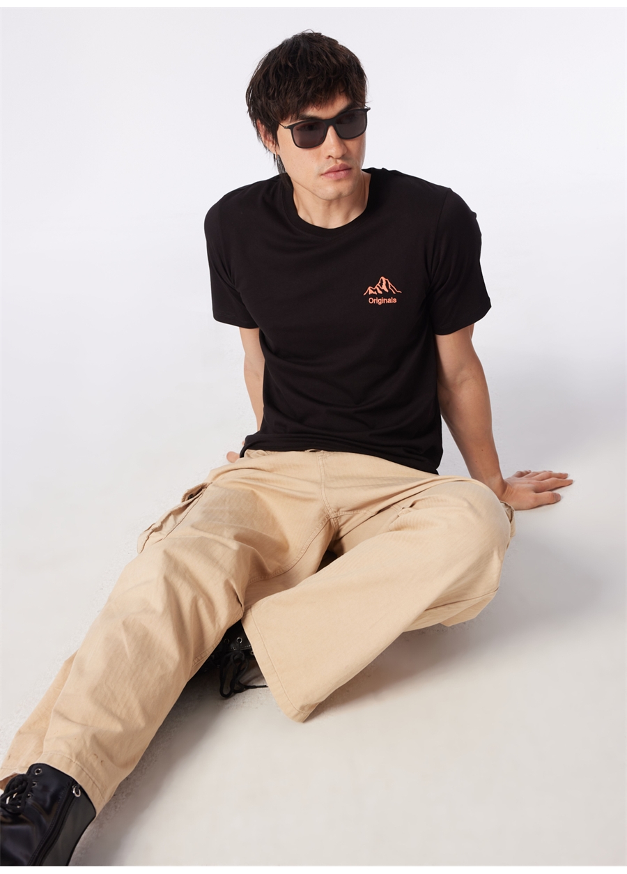 Jack & Jones Bisiklet Yaka Siyah Erkek T-Shirt JORPORTE TEE SS CREW NECK EXC_3