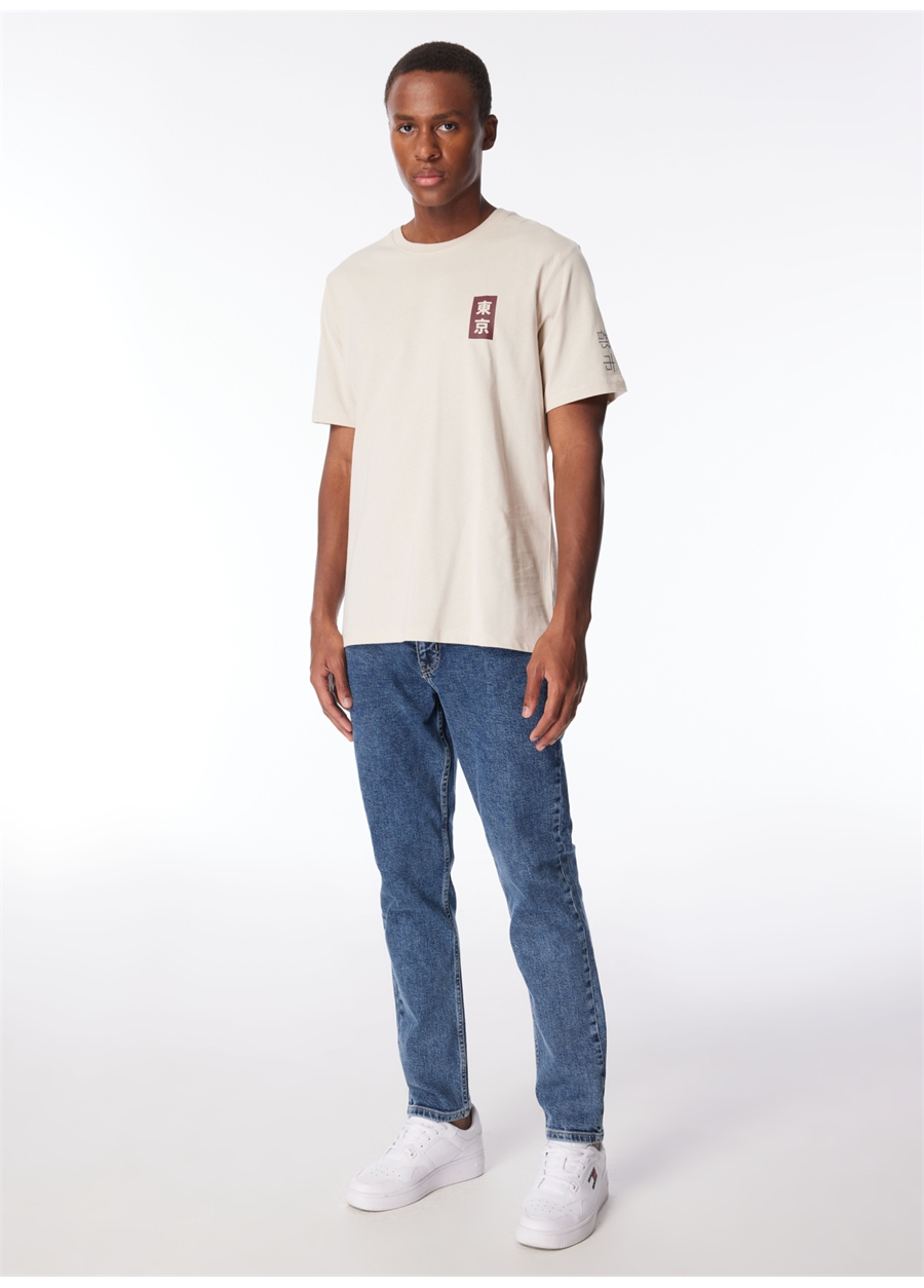 Jack & Jones Bisiklet Yaka Krem Erkek T-Shirt JORMICAH TEE SS CREW NECK EXC_3