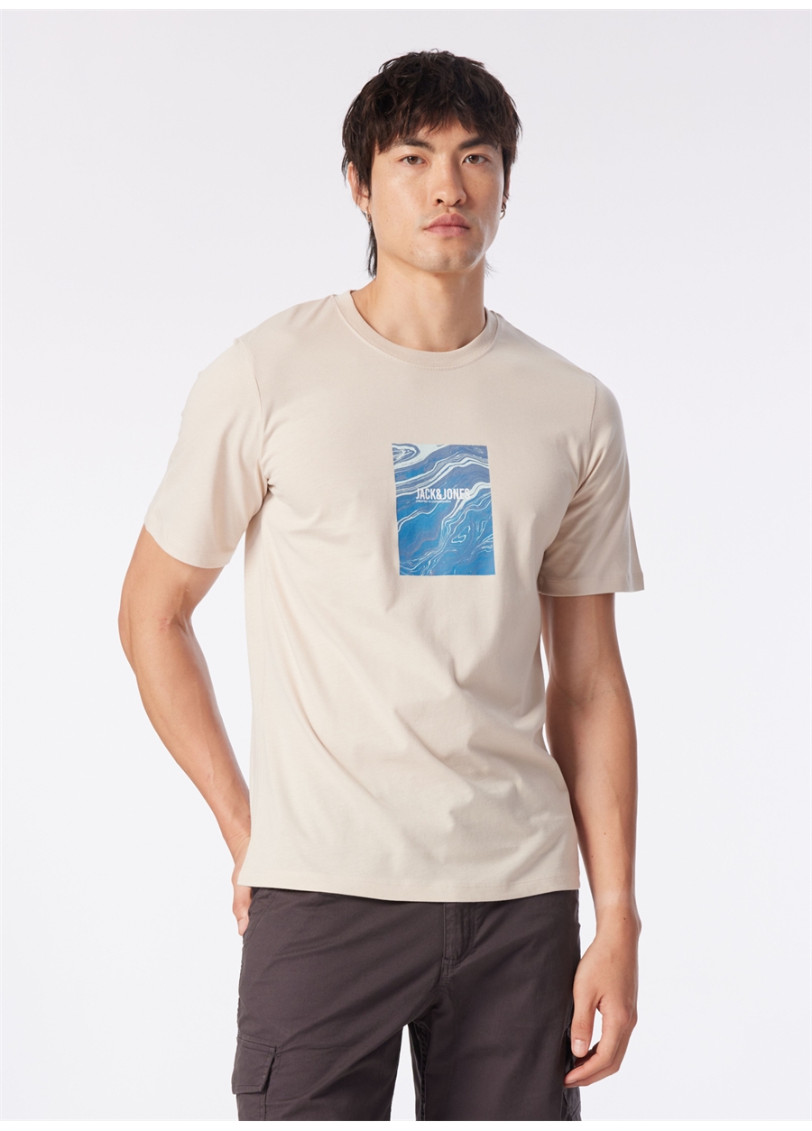 Jack & Jones Bisiklet Yaka Krem Erkek T-Shirt JORPAXTON TEE SS CREW NECK EXC_2