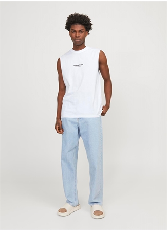 Jack & Jones Bisiklet Yaka Beyaz Erkek T-Shirt JORVESTERBRO SLEEVELESS TEE SN_0