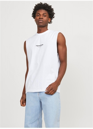 Jack & Jones Bisiklet Yaka Beyaz Erkek T-Shirt JORVESTERBRO SLEEVELESS TEE SN_1