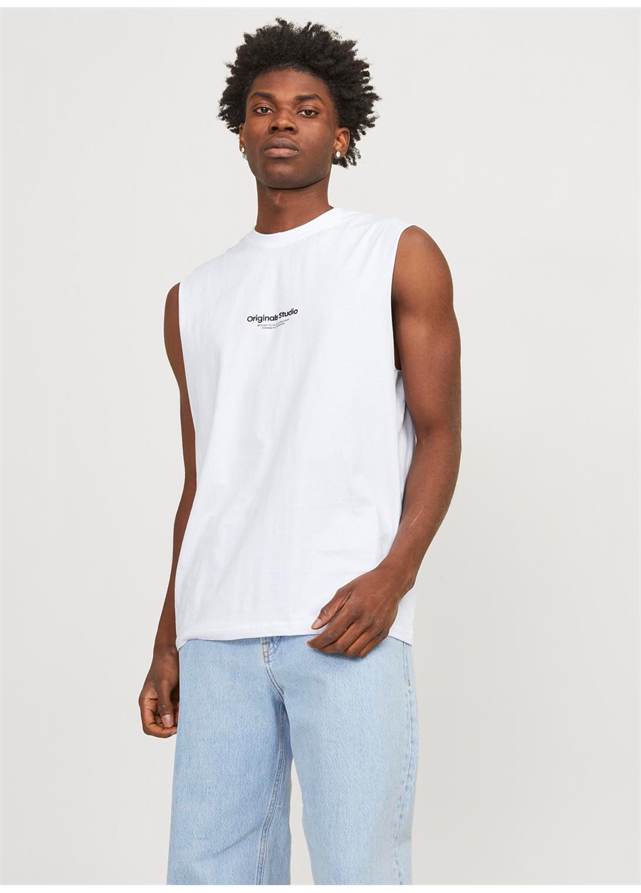 Jack & Jones Bisiklet Yaka Beyaz Erkek T-Shirt JORVESTERBRO SLEEVELESS TEE SN_1