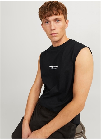 Jack & Jones Bisiklet Yaka Siyah Erkek T-Shirt JORVESTERBRO SLEEVELESS TEE SN_2