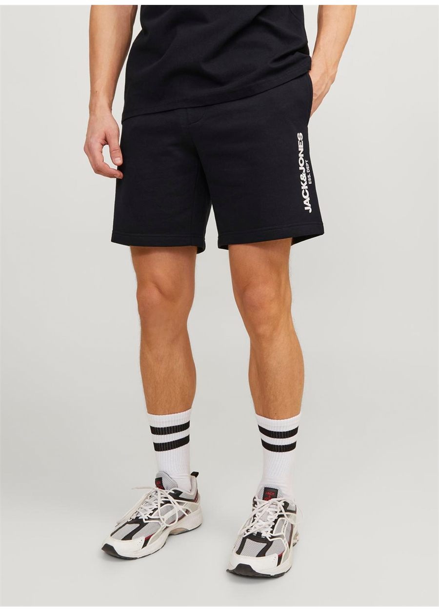 Jack & Jones Regular Fit Siyah Erkek Sweat Şort JPSTGALE SWEAT SHORTS NAF_1