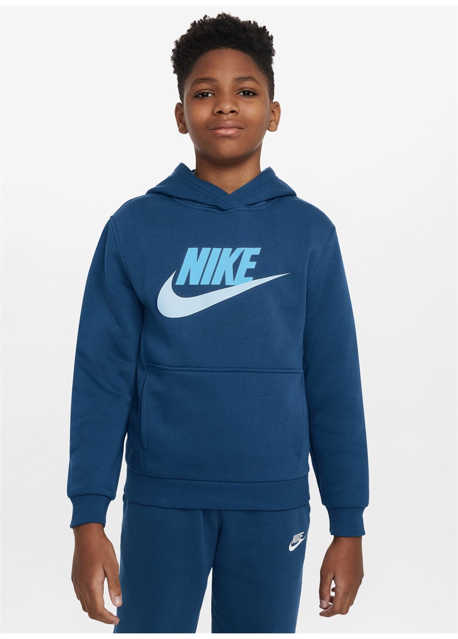 Nike Baskılı Erkek Mavi Sweatshırt FD2988-476-K NSW CLUB FLC HDY HBR