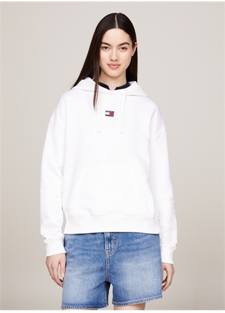 Tommy Jeans Kapüşon Yaka Düz Beyaz Kadın Sweatshırt TJW BXY BADGE HOODIE_1