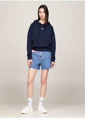 Tommy Jeans Kapüşon Yaka Düz Lacivert Kadın Sweatshırt TJW BXY BADGE HOODIE