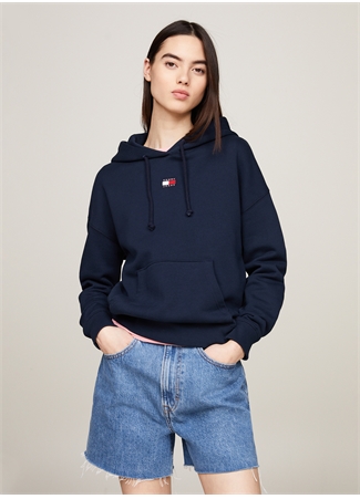 Tommy Jeans Kapüşon Yaka Düz Lacivert Kadın Sweatshırt TJW BXY BADGE HOODIE_1