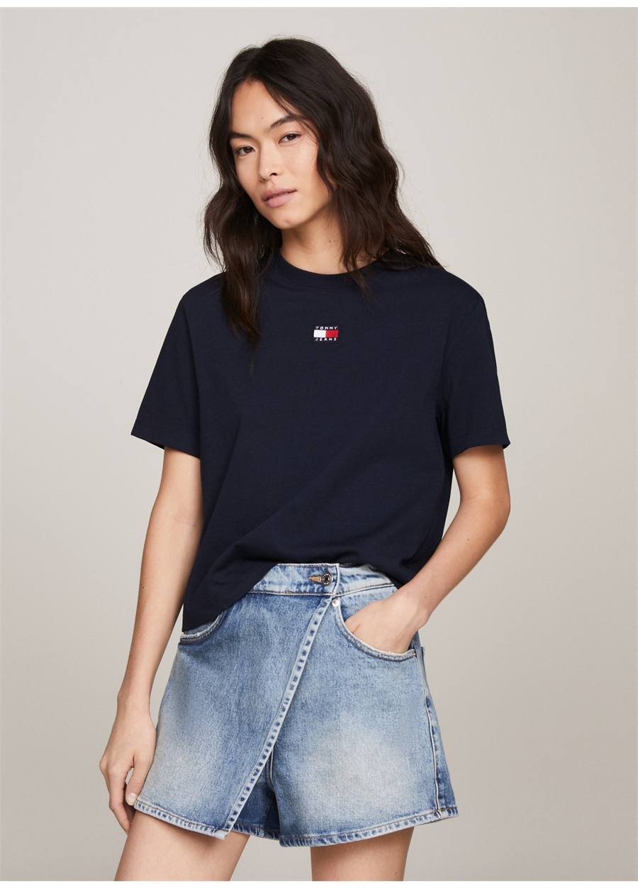 Tommy Jeans Bisiklet Yaka Düz Mavi Kadın T-Shirt TJW BXY BADGE TEE EXT_1