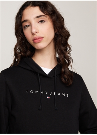 Tommy Jeans Kapüşon Yaka Düz Siyah Kadın Sweatshırt TJW REG LINEAR HOODIE_1