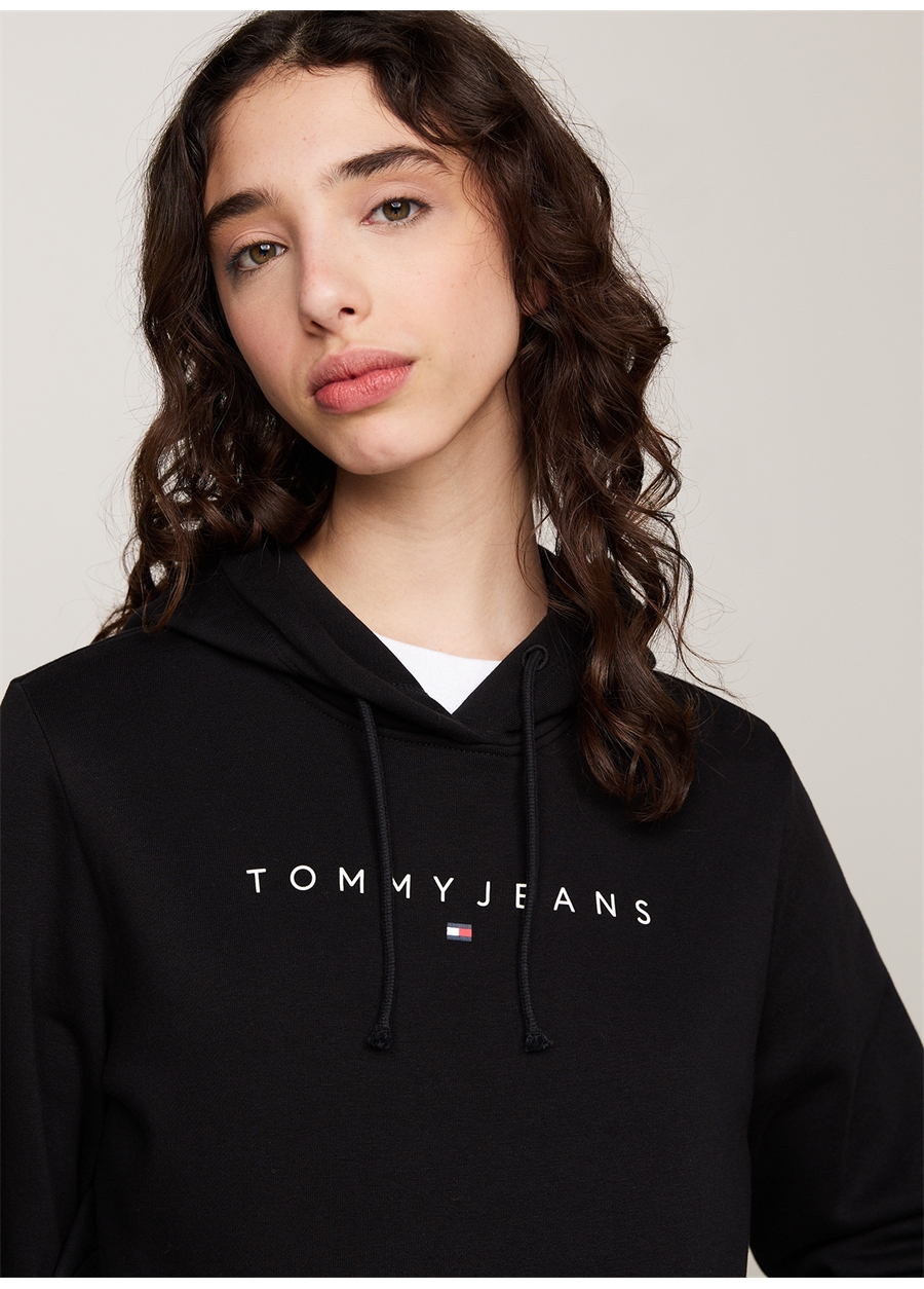 Tommy Jeans Kapüşon Yaka Düz Siyah Kadın Sweatshırt TJW REG LINEAR HOODIE_1