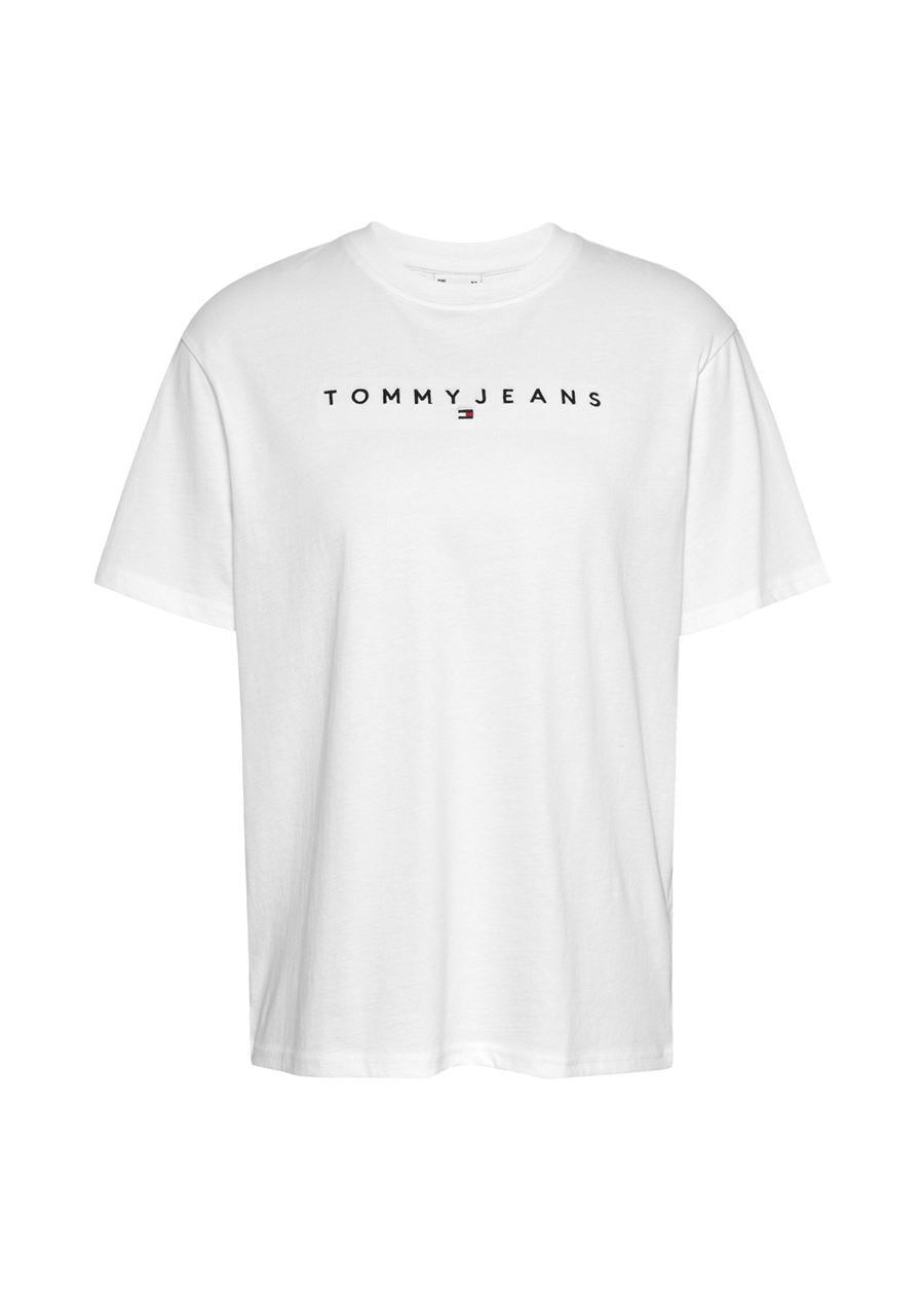 Tommy Jeans Bisiklet Yaka Düz Beyaz Kadın T-Shirt TJW RLX NEW LINEAR TEE