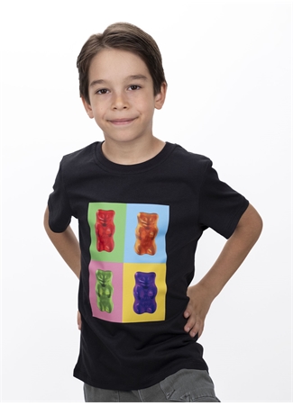 Haribo Baskılı Siyah Erkek T-Shirt Haribo Erkek Çocuk T-Shirt-1