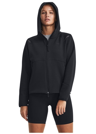 Under Armour 1379842-001 Unstoppable Flc FZ Siyah Kapüşon Yaka Bol Kesim Kadın Zip Ceket